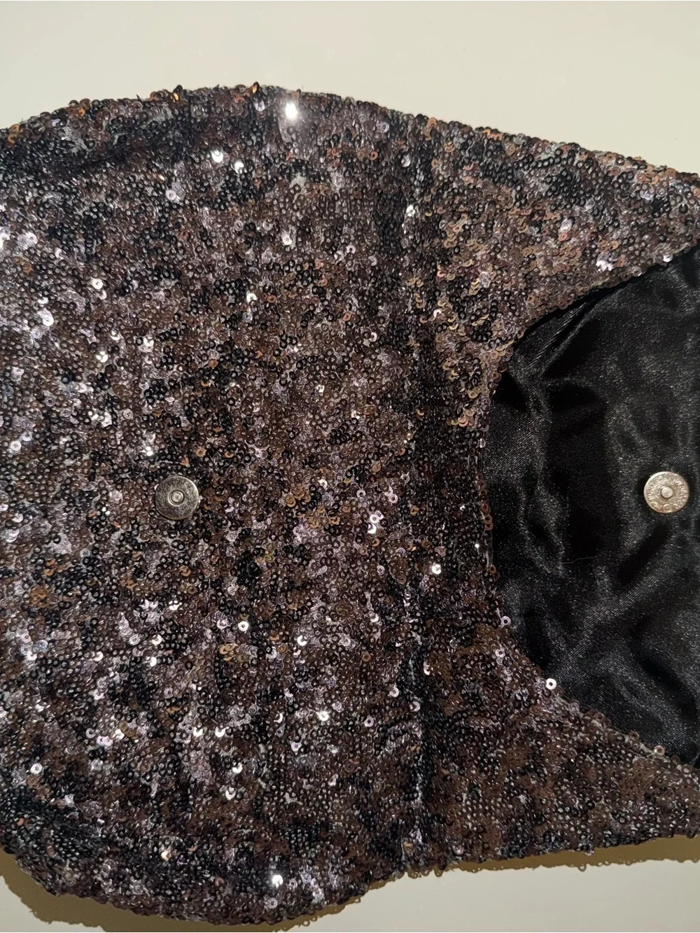 Victoria's Secret Black Sequin Envelope Clutch with Logo Plaque